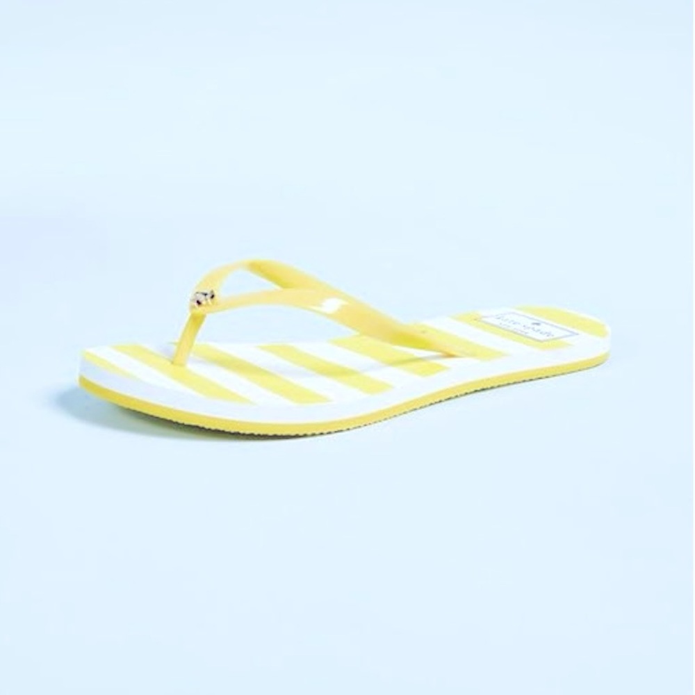 NWT ~ Kate Spade Yellow and White Striped Flip Flops - Picture 2 of 4